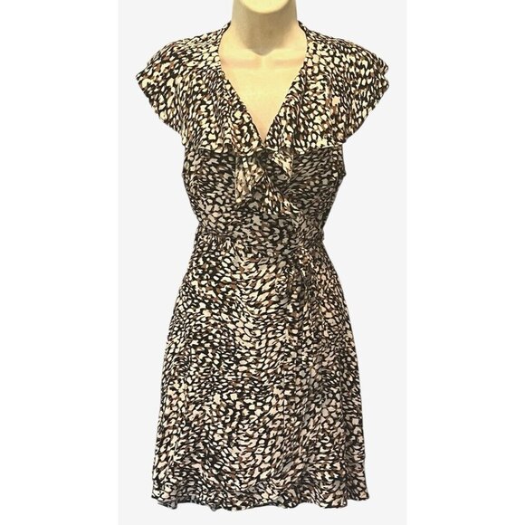 Free People Black Brown French Quarter Print Ruffle Wrap Mini Dress Sz XS - Picture 4 of 13
